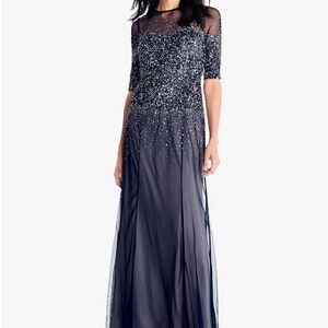 Adrianna Papell Women's 3/4 Sleeve Beaded Illusion Gown with Sweetheart Neckline